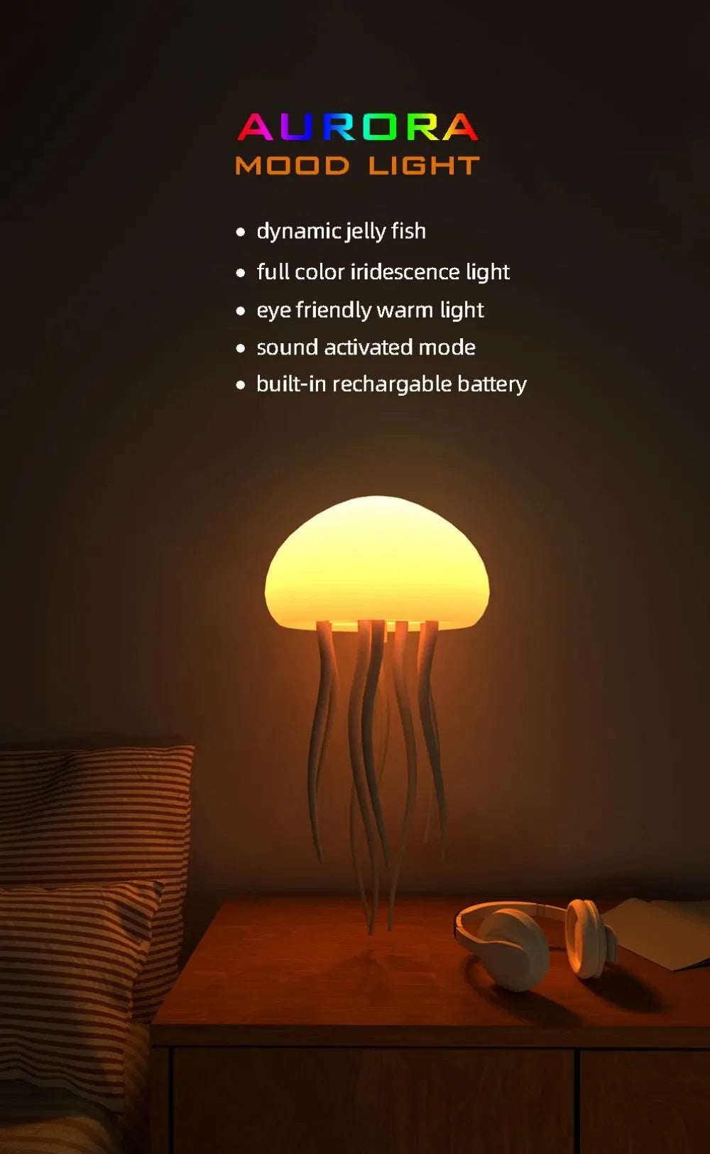 Treslum™ RGB Jellyfish Night Light – Voice Control LED Lamp & Bluetooth Speaker
