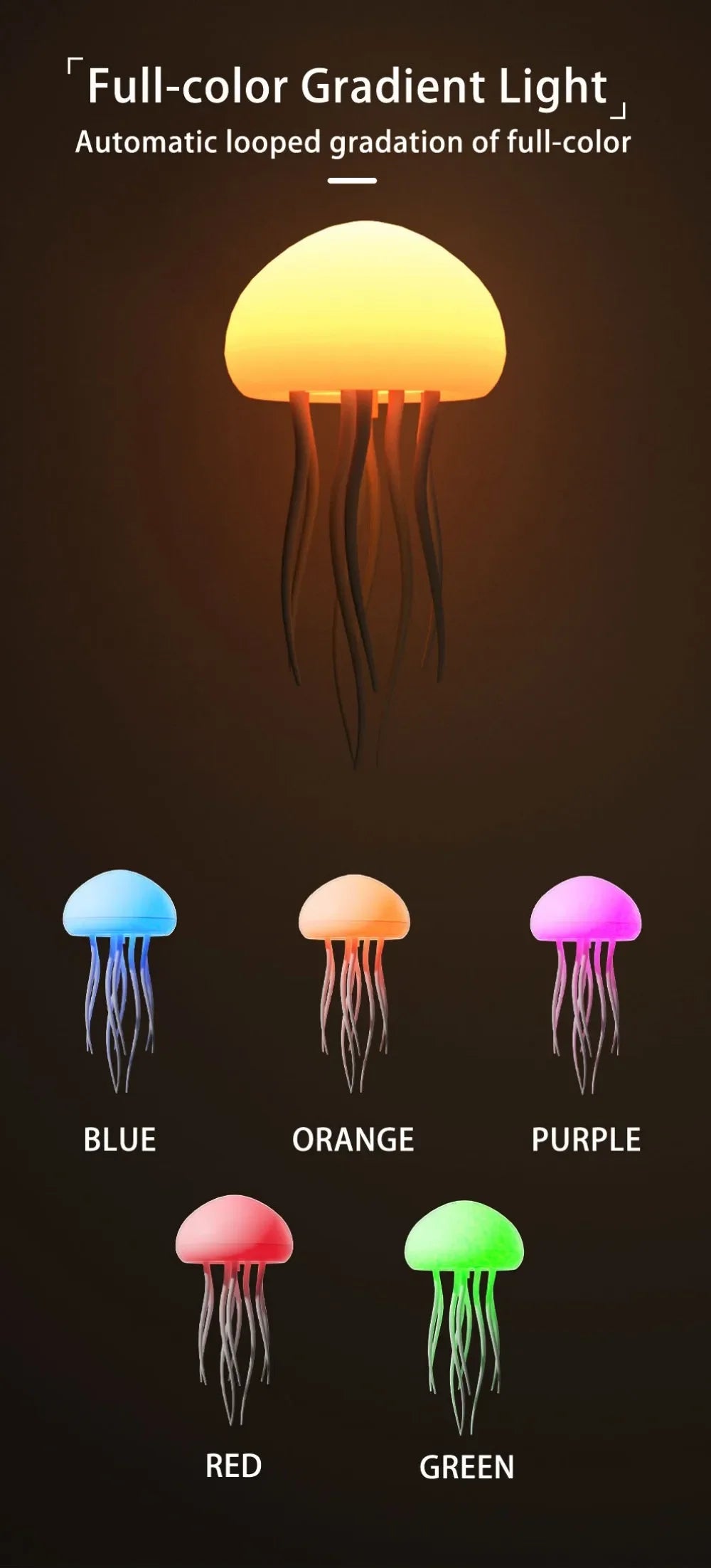Treslum™ RGB Jellyfish Night Light – Voice Control LED Lamp & Bluetooth Speaker